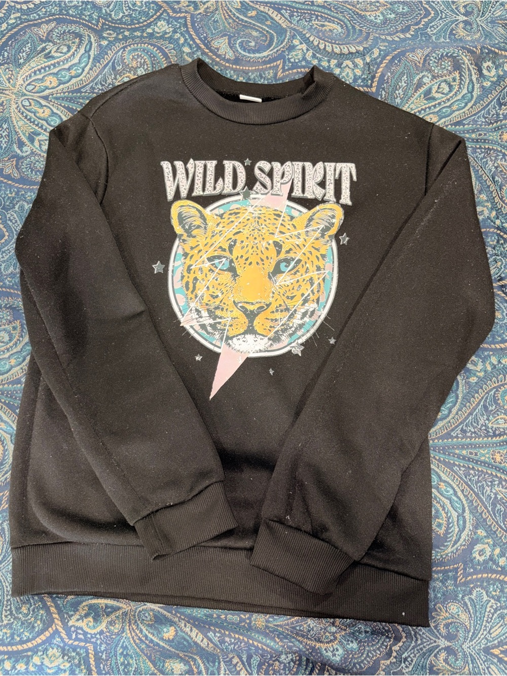 SHEIN Black 'Wild Spirit' Leopard Graphic Sweatshirt